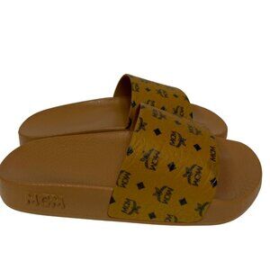 MCM Monogram Print Men's Visetos Sandal Slides Cognac Rubber EU 35 US 5 Youth